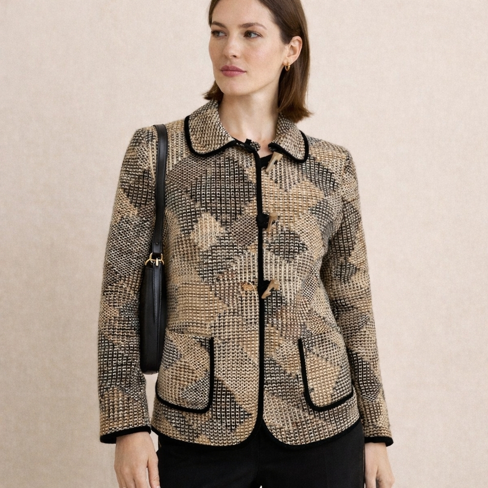 Howard Wolf Blazer Brown Black Tweed Toggle Front Pocket Jacket Vintage‎ 12